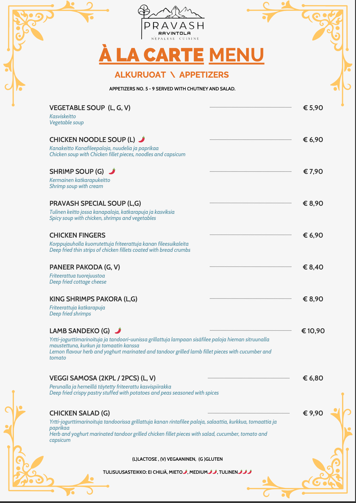 Appetizers Menu