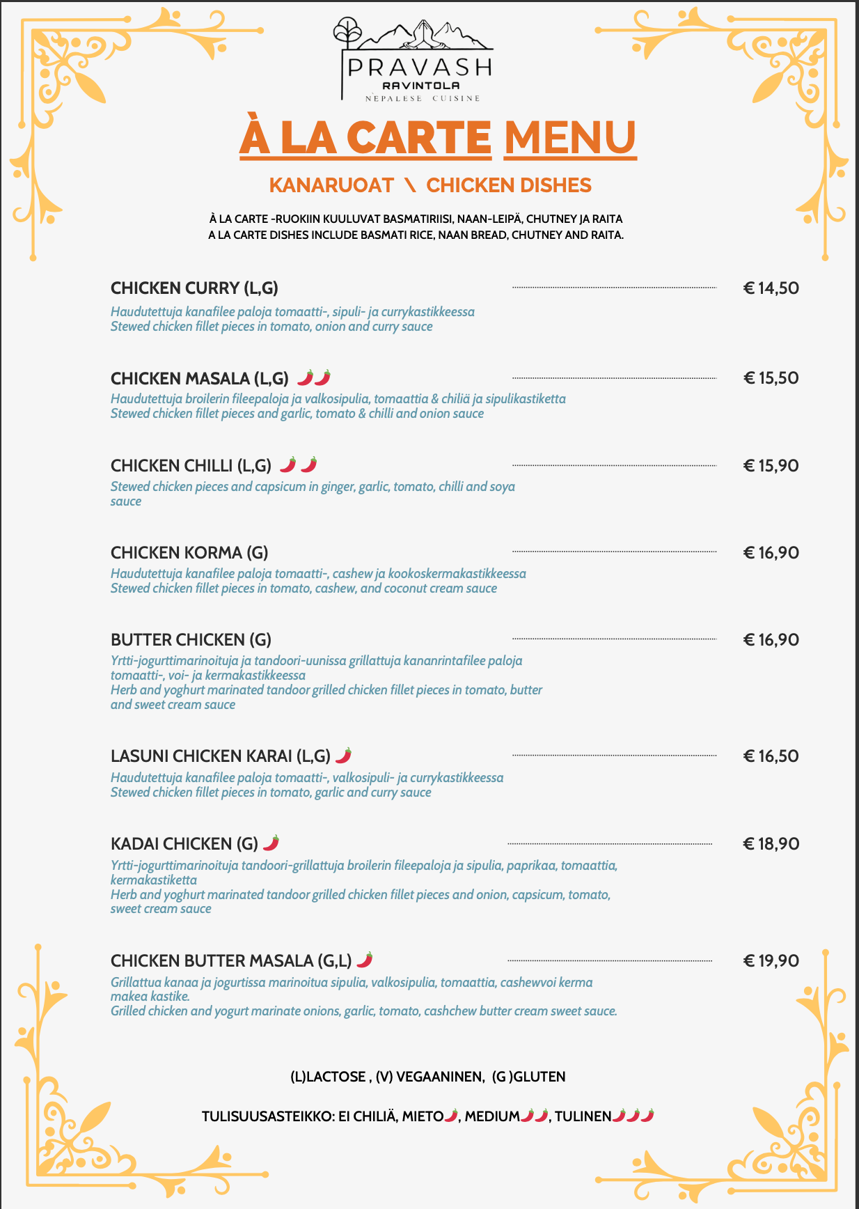 Chicken Menu
