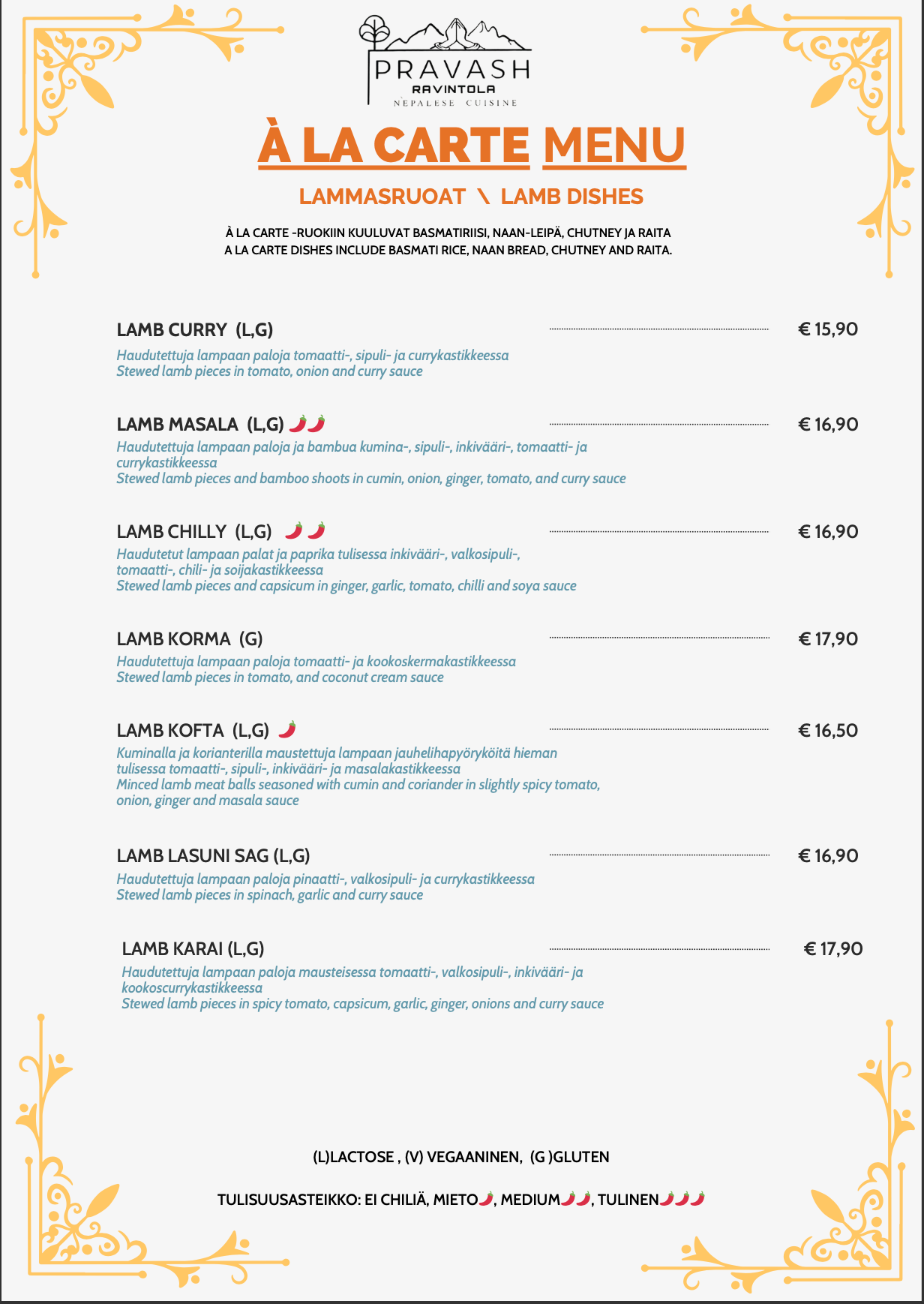 Lamb Menu