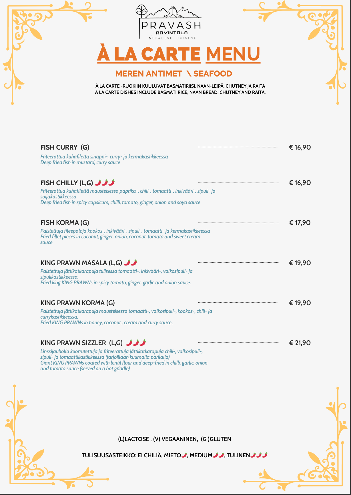 Seafood Menu