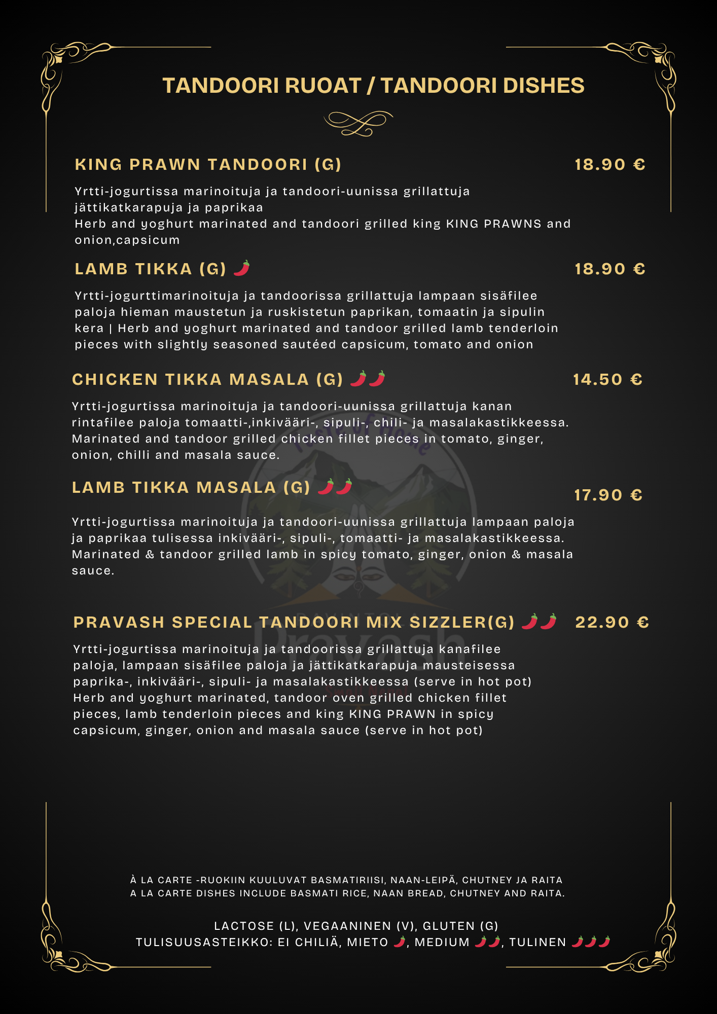 Tandoori Menu