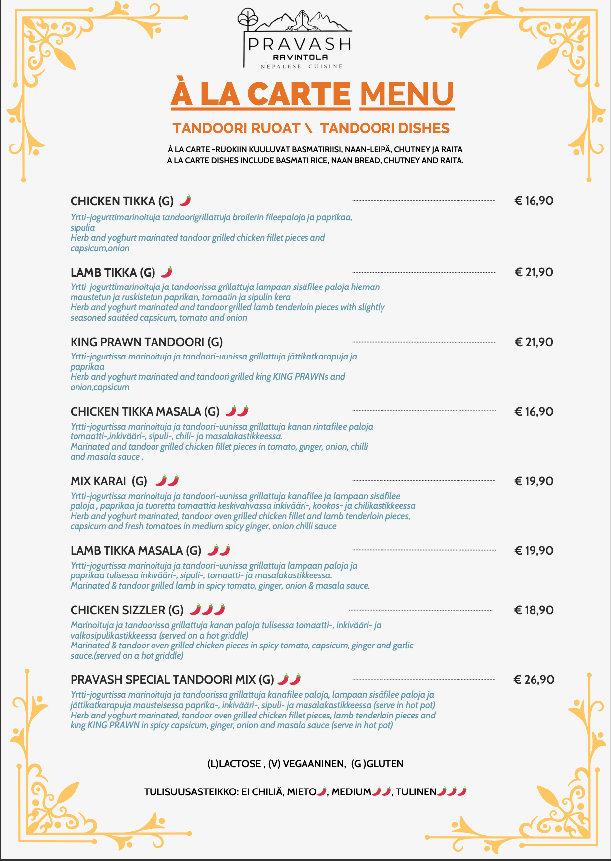 Tandoori Menu