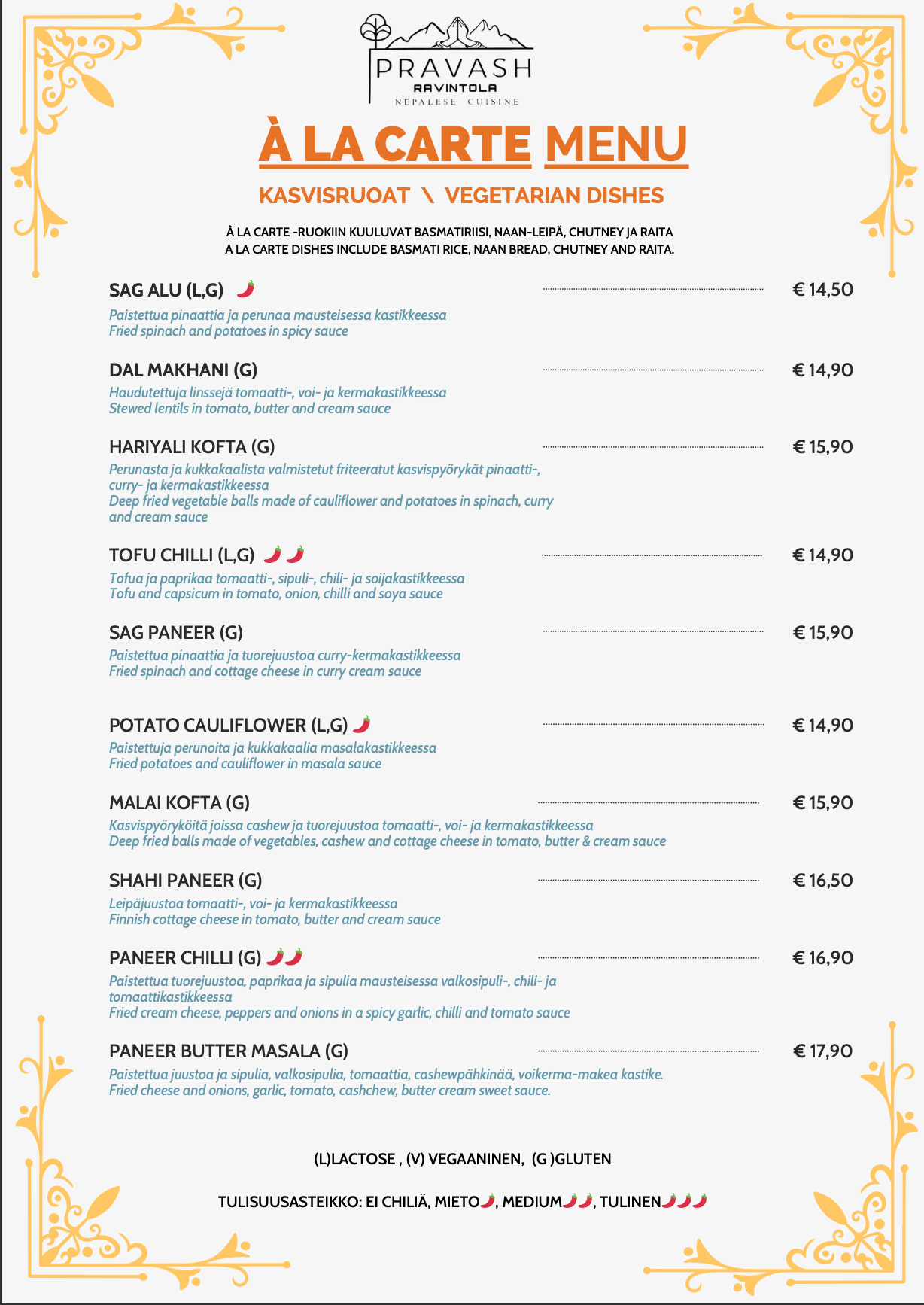 Vegetarian Menu
